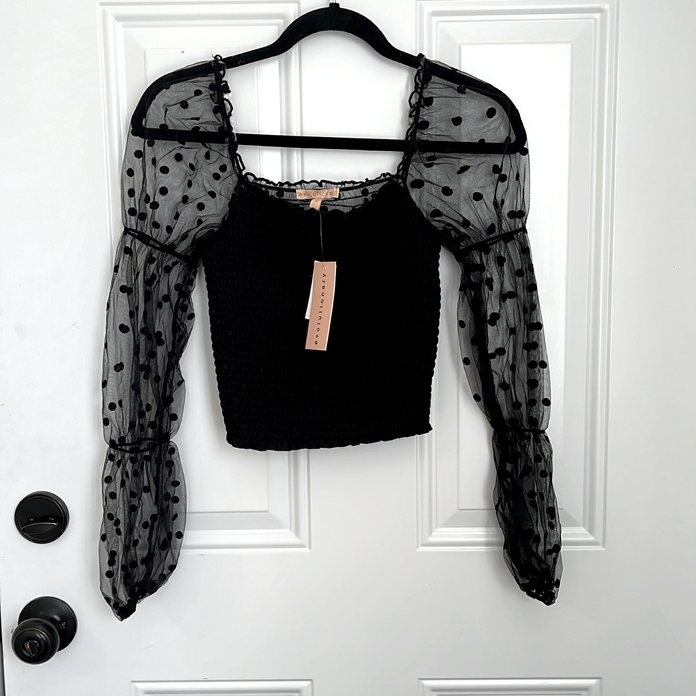 NWT Sheet back ruched elastic polka dot top